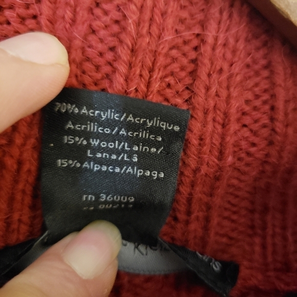 Calvin Klein Red Bat Wing Sleeve Poncho Sweater Wool Alpaca Blend Size Small - Picture 9 of 11